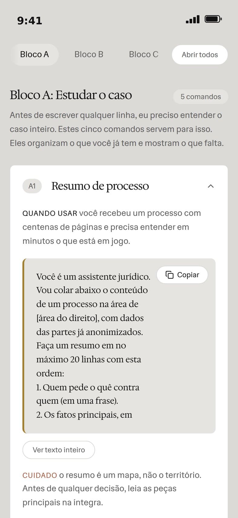 Tela dos comandos do kit no celular
